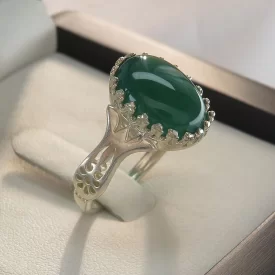 انگشتر زنانه عقیق سبز طرح شیدا نقره - کد 91967