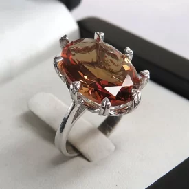 انگشتر زنانه الکساندریت زولتنایت طرح الماس نشان نقره - کد 92141