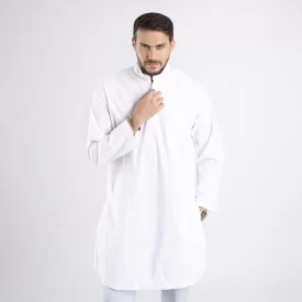 پیراهن پاکستانی سفید یقه آخوندی سه دکمه