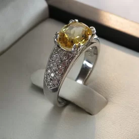 انگشتر زنانه سیترین الماس تراش نقره - کد 91632