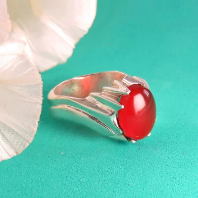 انگشتر نقره مردانه مدل عقیق یمن قرمز دست ساز کد 31296