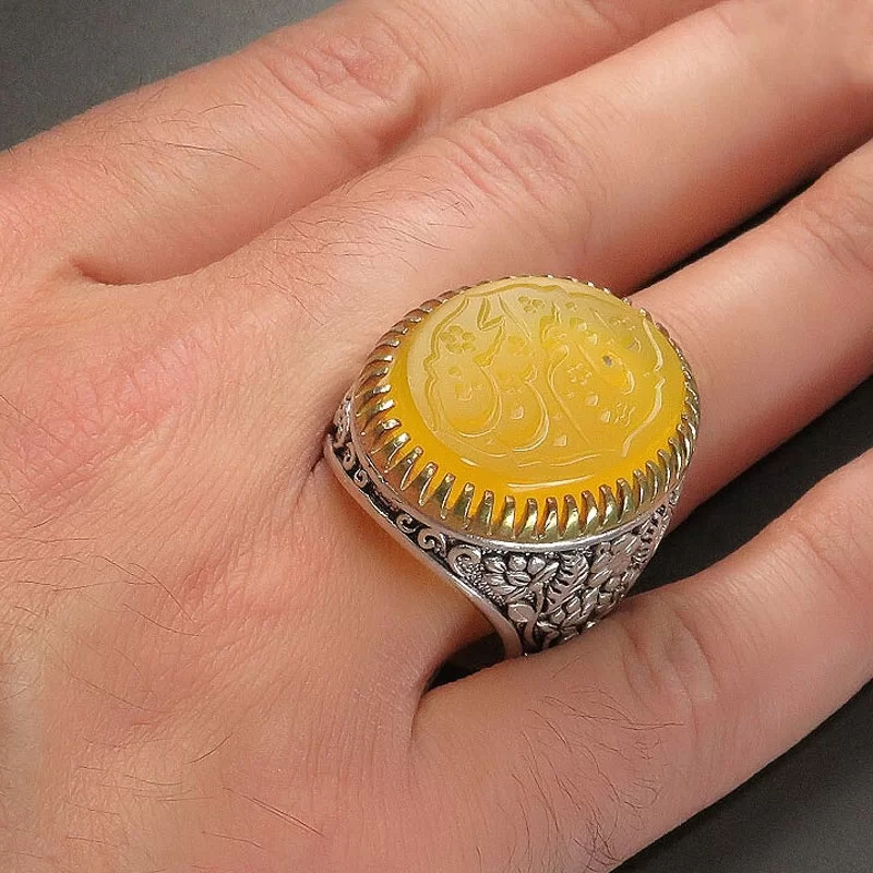 انگشتر مردانه عقیق یا قاسم ابن الحسن رکاب نقره - کد 80804