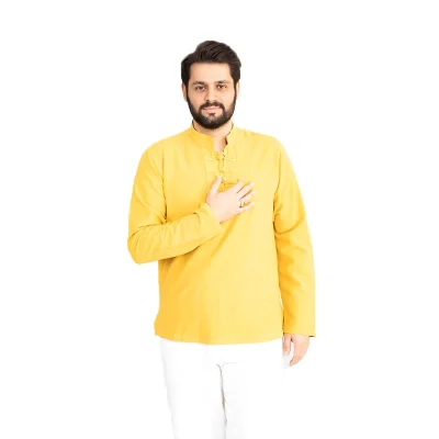 پیراهن الیافی مردانه مدل چهار گره رنگ زرد کد PA11005