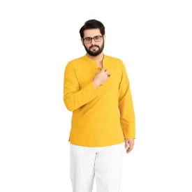 پیراهن الیافی مردانه مدل چهار گره رنگ زرد خردلی کد PA11018