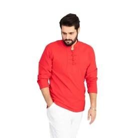 پیراهن الیافی مردانه مدل چهار گره رنگ قرمز کد PA11013