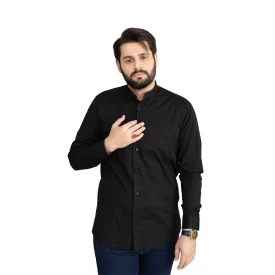 پیراهن مشکی مردانه مدل آستین بلند جیب فلیتو کد PP11008