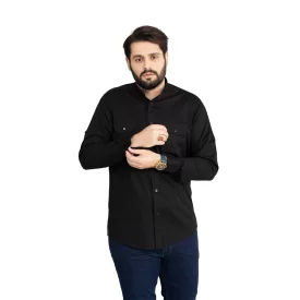 پیراهن مشکی مردانه مدل آستین بلند یقه دیپلمات PP11009