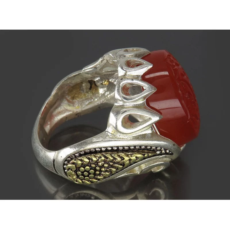 انگشتر مردانه عقیق امیری حسین و نعم الامیر رکاب نقره - کد 80250