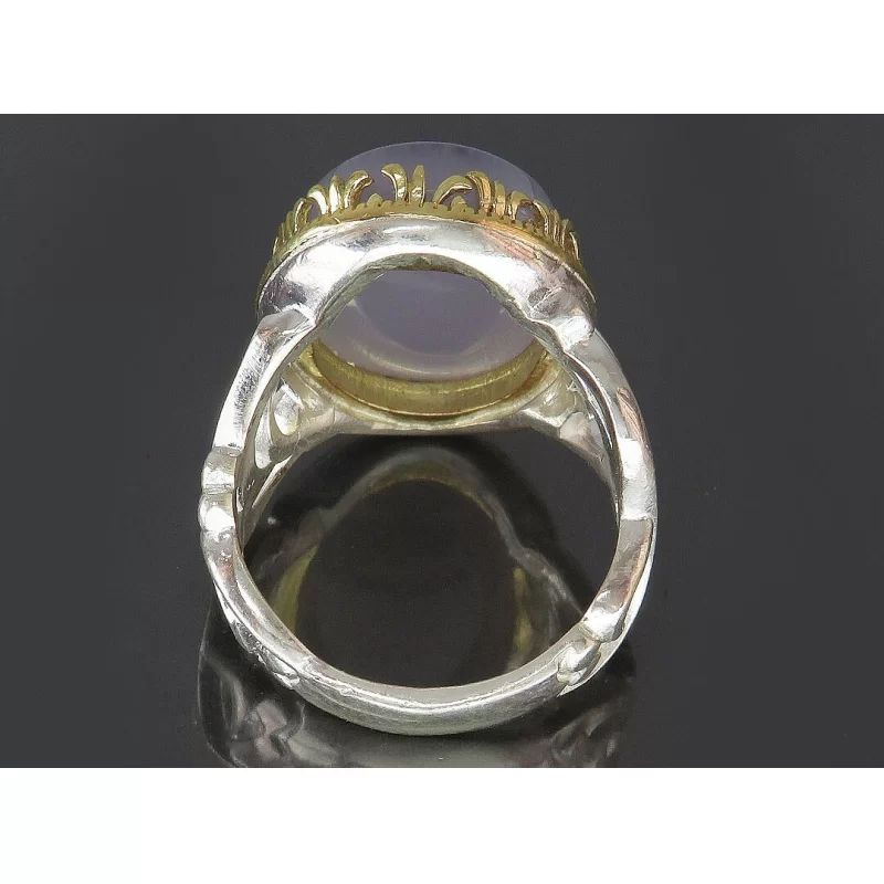 انگشتر مردانه عقیق کبود و من یتق الله و یا حسین (ع) رکاب نقره - کد 83466