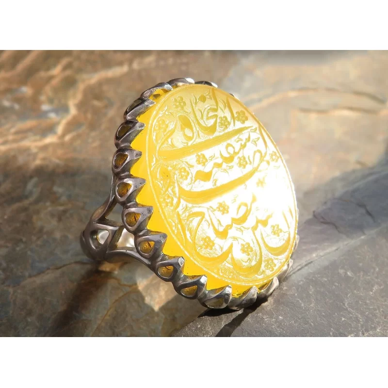انگشتر مردانه عقیق درشت زرد شرف الشمس شرف الشمس رکاب نقره - کد 61468