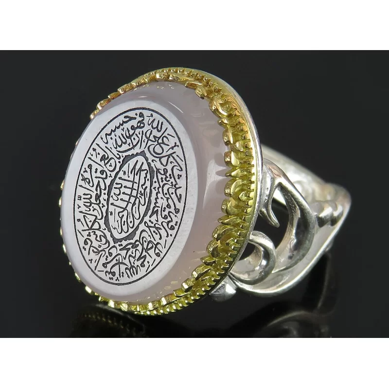 انگشتر مردانه عقیق کبود و من یتق الله و یا حسین (ع) رکاب نقره - کد 83466