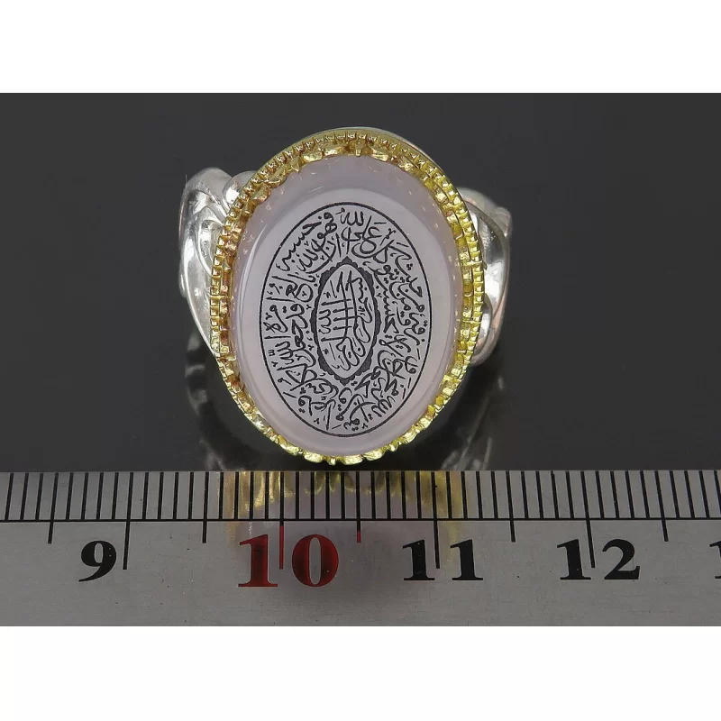 انگشتر مردانه عقیق کبود و من یتق الله و یا حسین (ع) رکاب نقره - کد 83466