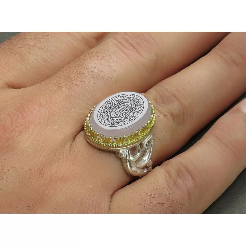 انگشتر مردانه عقیق کبود و من یتق الله و یا حسین (ع) رکاب نقره - کد 83466