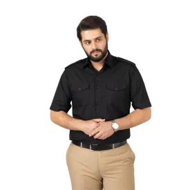 پیراهن مشکی مردانه مدل آستین کوتاه دو جیب کد PM11032