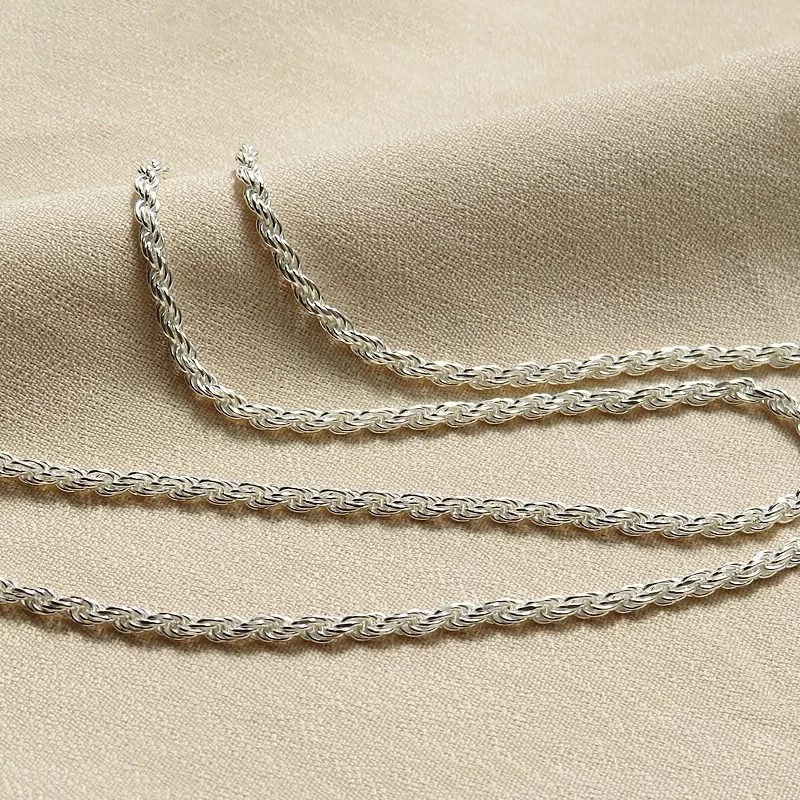 زنجیر زنانه ایتالیایی 50 سانتی طرح طنابی فریم نقره - کد 95578
