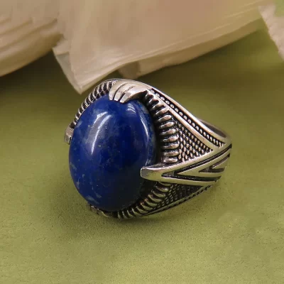 انگشتر مردانه لاجورد افغانستان فاخر رکاب نقره - کد 39147