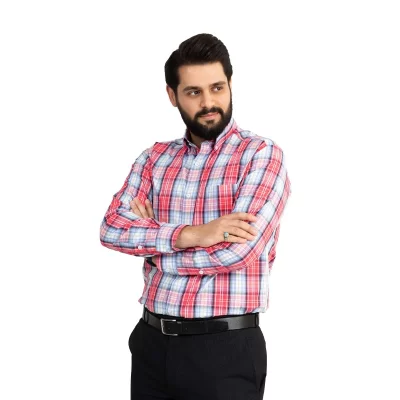 پیراهن مردانه آستین بلند مدل یقه معمولی کد PC12139 رنگ چهارخانه چند رنگ