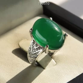 انگشتر زنانه نقره عقیق سبز طرح ماهرخ  - کد 110510