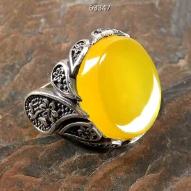 انگشتر مردانه نقره عقیق زرد درشت  [شرف الشمس] - کد 63347