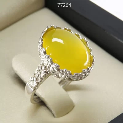 انگشتر زنانه نقره عقیق زرد طرح گلنار  [شرف الشمس] - کد 77264