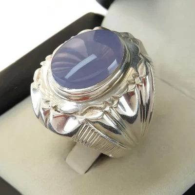 انگشتر نقره مردانه مدل عقیق یمنی کبود دست ساز کد 110593