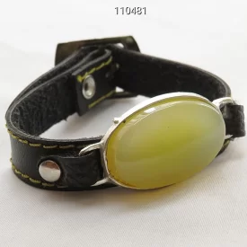 دستبند مردانه عقیق و چرم خوش رنگ زیبا - کد 110481
