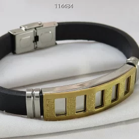 دستبند مردانه استیل طرح چرم پلاکدار - کد 114484