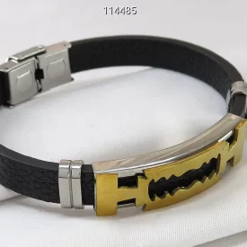 دستبند مردانه استیل طرح چرم پلاکدار  - کد 114485