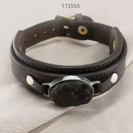 دستبند مردانه نقره هبهاب و چرم  - کد 113998