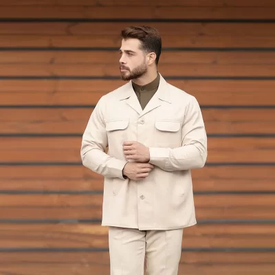 کت و شلوار لبنانی مدل چهار جیب رنگ کرمی روشن کد 902