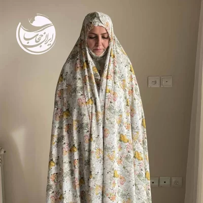 چادر نماز کودری طرح یاس سبز