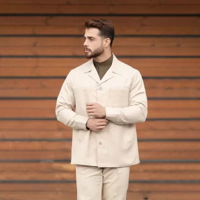 کت و شلوار لبنانی مدل دو جیب رنگ کرمی روشن