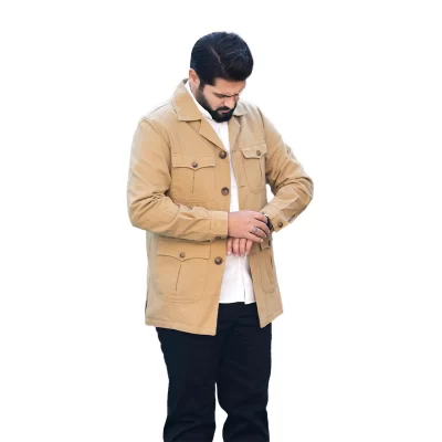 کت تک مردانه کتان مدل سردار کد KT21010 رنگ کرم تیره