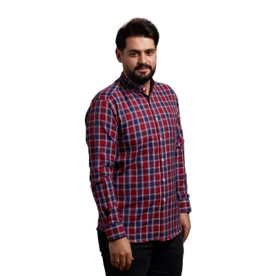 پیراهن مردانه آستین بلند مدل یقه دیپلمات کد PC12269 رنگ قرمز سرمه ای