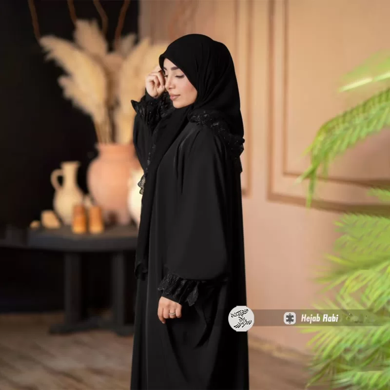 روسری مشکی کرپ حریر دانتل دار کد 2484