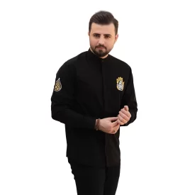 پیراهن مشکی مردانه آستین بلند گلدوزی طرح یا مظلوم کد 119