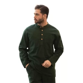پیراهن الیافی مردانه مدل چهار دکمه رنگ سبز یشمی کد 770