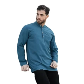 پیراهن الیافی مردانه مدل چهار دکمه رنگ آبی نفتی کد 776