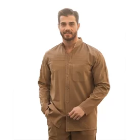 پیراهن الیافی مردانه مدل تمام دکمه رنگ نسکافه ای کد 853