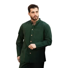 پیراهن الیافی مردانه مدل تمام دکمه رنگ سبز یشمی کد 861