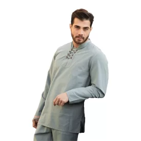 پیراهن الیافی مردانه مدل هشت دکمه رنگ طوسی کد 802