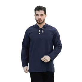 پیراهن الیافی مردانه مدل هشت دکمه رنگ سرمه ای کد 814