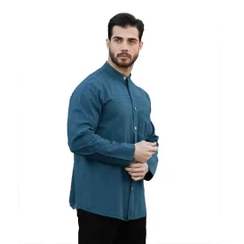پیراهن الیافی مردانه مدل تمام دکمه رنگ آبی نفتی کد 857