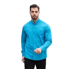 پیراهن مردانه آستین بلند یقه دیپلمات مدل دو یقه کد 847 رنگ آبی فیروزه ای