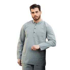 پیراهن الیافی مردانه مدل چهار دکمه رنگ طوسی کد 777