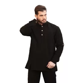 پیراهن الیافی مردانه مدل چهار دکمه رنگ مشکی کد 664