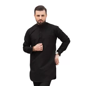 پیراهن مشکی مردانه آستین بلند یقه دیپلمات طرح پاکستانی کد 108