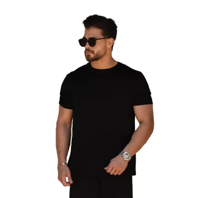 تیشرت مشکی مردانه آستین کوتاه یقه گرد کد 202
