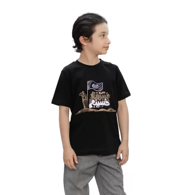 تیشرت مشکی پسرانه آستین کوتاه طرح سرباز حسینم کد 256