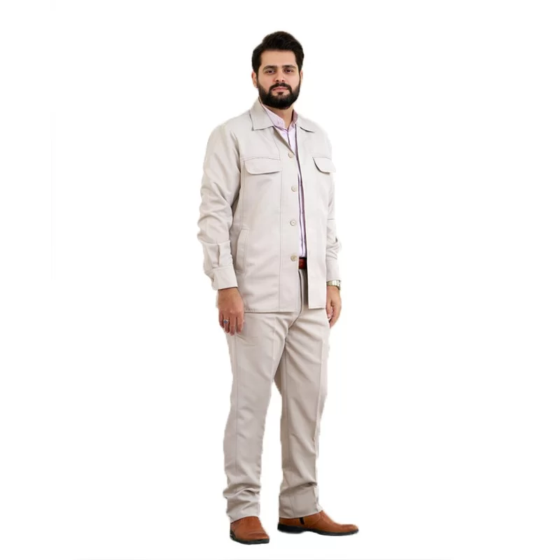 کت و شلوار سافاری مچ دار رنگ استخوانی کد KS12059